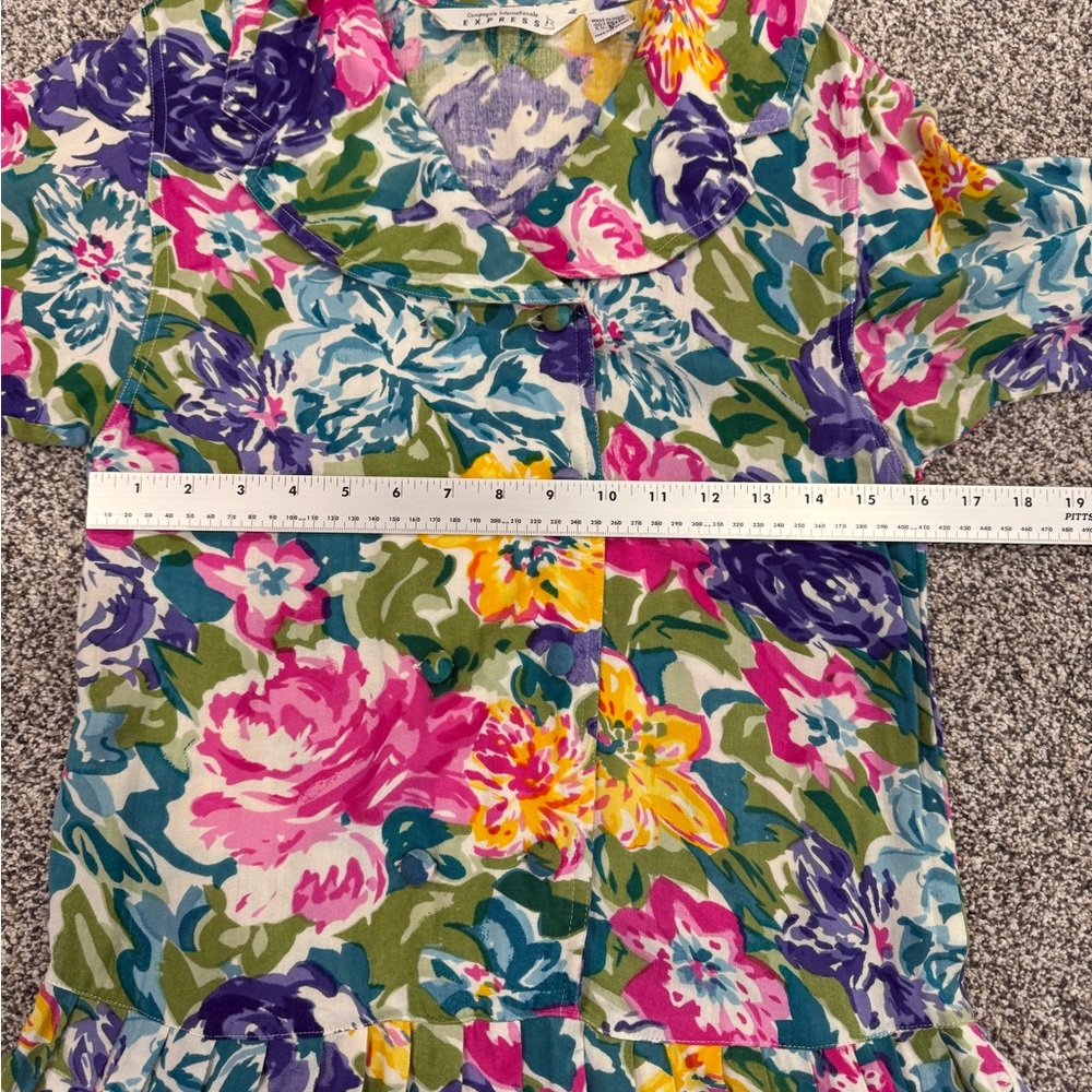 Darling! Vintage Express Vibrant Floral Drop Waist Double Button Midi Dress Sz S - Picture 10 of 11